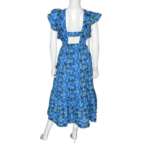 English Factory Women's Floral-Print Tiered Flutter-Sleeve Dress Blue Sz XS NWT - Picture 6 of 9